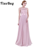 ladies lace embroidered chiffon dress women elegant sleeveless shiny satin formal party prom gown long dress