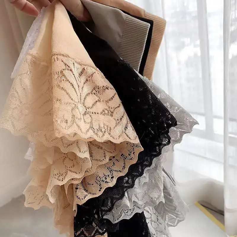 4PCS Female's Seamless Lace High Waist Boxer Anti-glare Bottoming Three-point Shorts Leggings Anti-shine Safety Pants