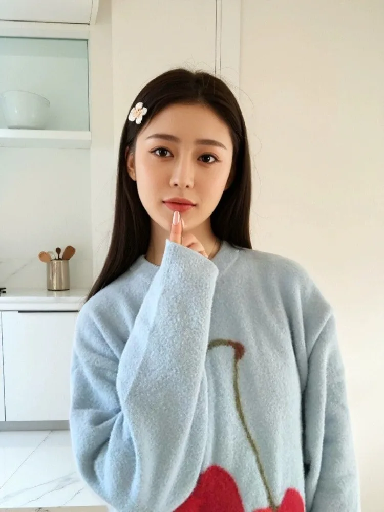 Korejepo мягкий восковой молочно-синий норковый флисовый свитер женский