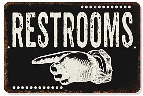 

Restrooms Sign Left Dark Restaurant Signs Rustic Wall Bathroom Retro Small Vintage Business Door Arrow Bathrooms Black Gift