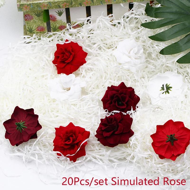 

20Pcs Artificial Flowers 4.8CM Rose Head Wedding Party Home Decor DIY Craft Wreath Christmas Cake Decoration Flower Accessories