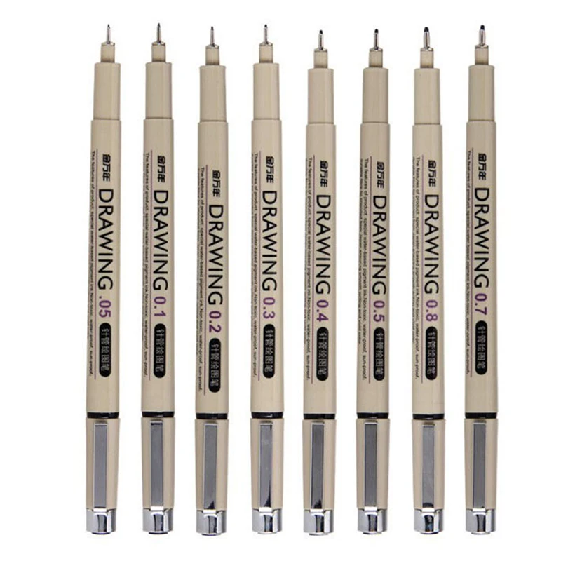 

8 Pcs /Lot Brush Micron Fine Line Drawing Pen Sketch Pens Hook Line Pen