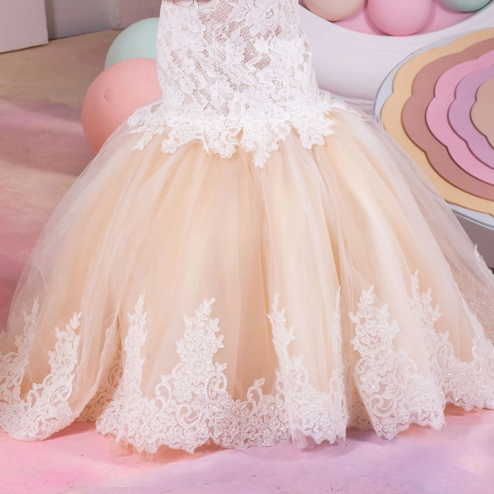 Кружевное платье с юбкой-годе для девочки Цветочное свадебной вечеринки