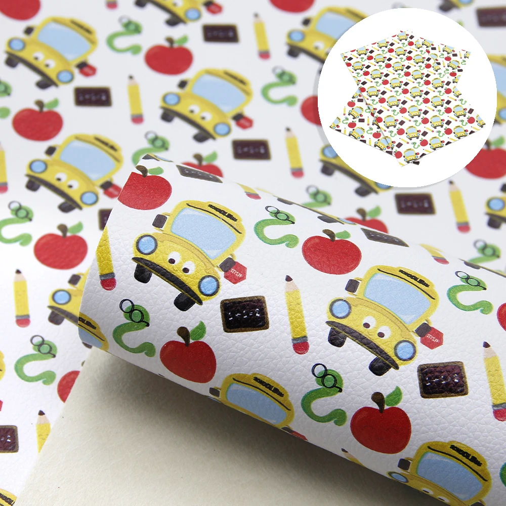 20*33cm Back to School Series Litchi Craft Girl Bus Backpack Printed DIY For Bows Handmade Earring Home Decoration Vinyl
