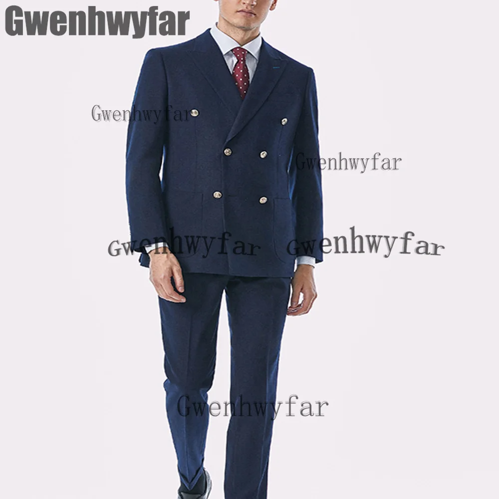 

Gwenhwyfar Classic Men Suits Peak Lapel Blazer Set Double Breasted Party Prom Coat Tuxedos Wedding Male Sets（Jacket+Trousers）