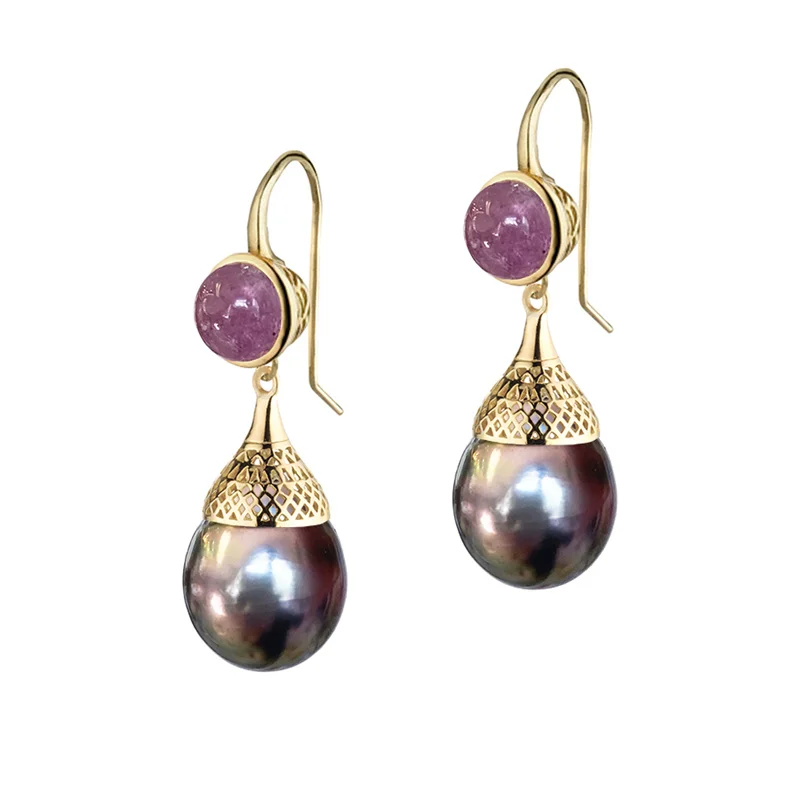 

Exquisite Fashion Gold Metal Inlaid Purple Stone Pearl Women's Water Drop Earrings Wedding Party Gift Jewelry