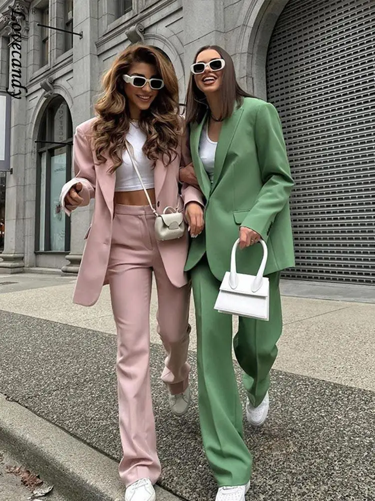 

Женский весенний комплект из 2 предметов, розовый пиджак с высокой талией и свободные облегающие брюки, 2023