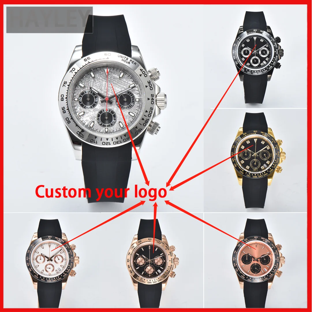 New Pattern 39.5MM Men's Watch Multifunctional Quartz Timing Wristwatch Custom Logo VK63 Movement Sapphire Mirror