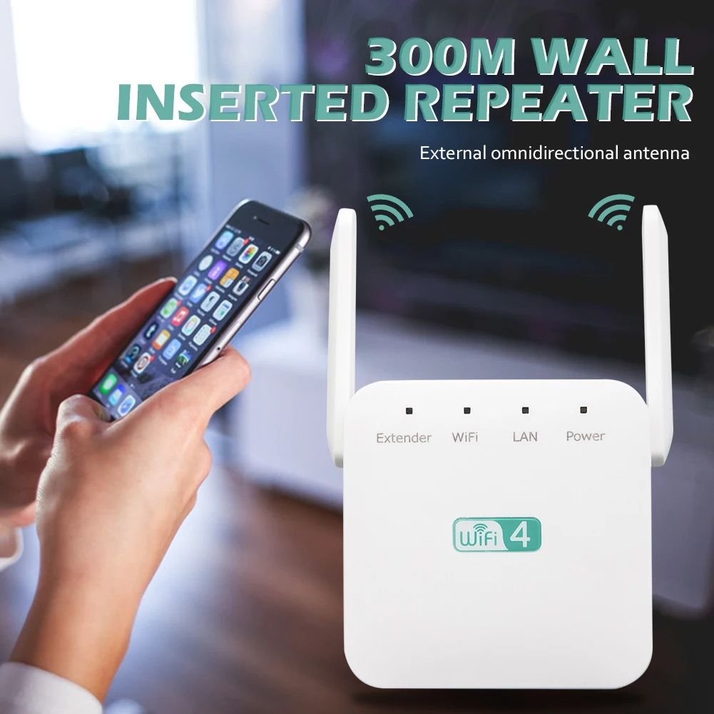 

300Mbps WiFi Booster Range Extender Support Repeater/Router/AP Mode 2.4GHz WiFi Repeater Wall Plug 2 High Gain Antennas for Home