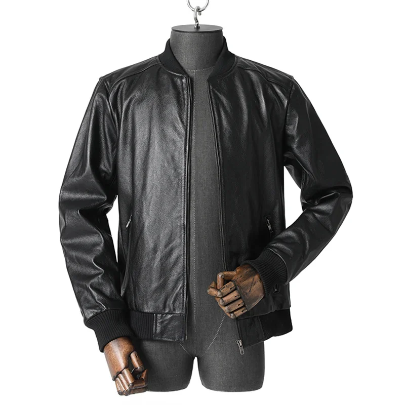 

Genuine Leather Bomber New Aviation Jacket Men 100% Cowhide Plus Size 5XL Black Slim Real Cow Leather Flight Aviator Pilot Coats