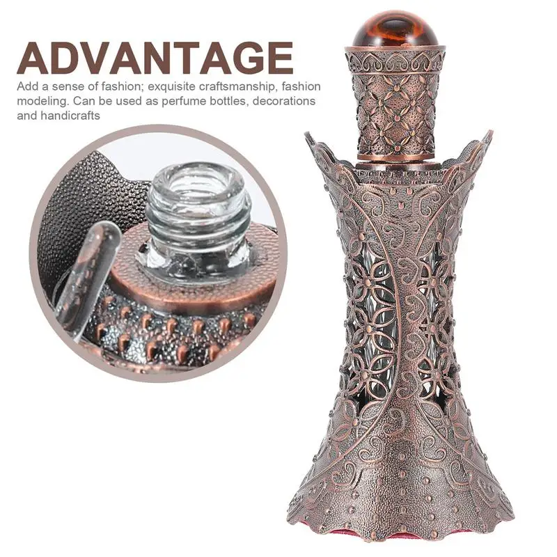 

1PC 15ml Antiqued Metal Glass Bottle Arab Style Essential Oils Bottle with Glass Dropper Middle East Perfume Oil Bottle