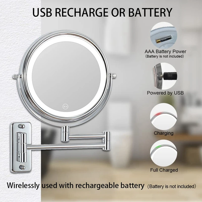 Настенное зеркало для раковины 1/10X Лупа 8 дюймов поворотное и ванной с 3 цветами