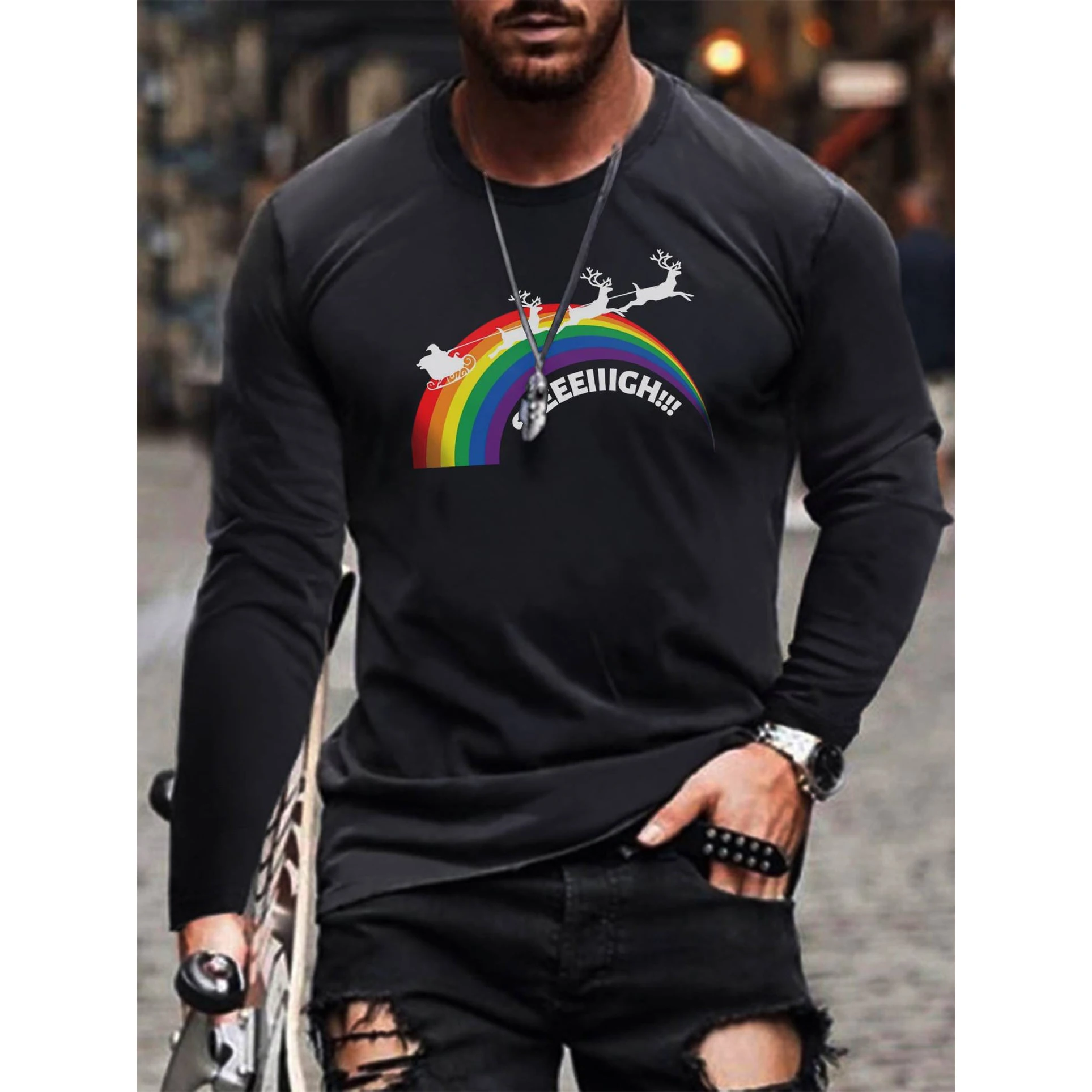 

Badassdude Deer Printing Men's Casual Long Sleeved Shirt