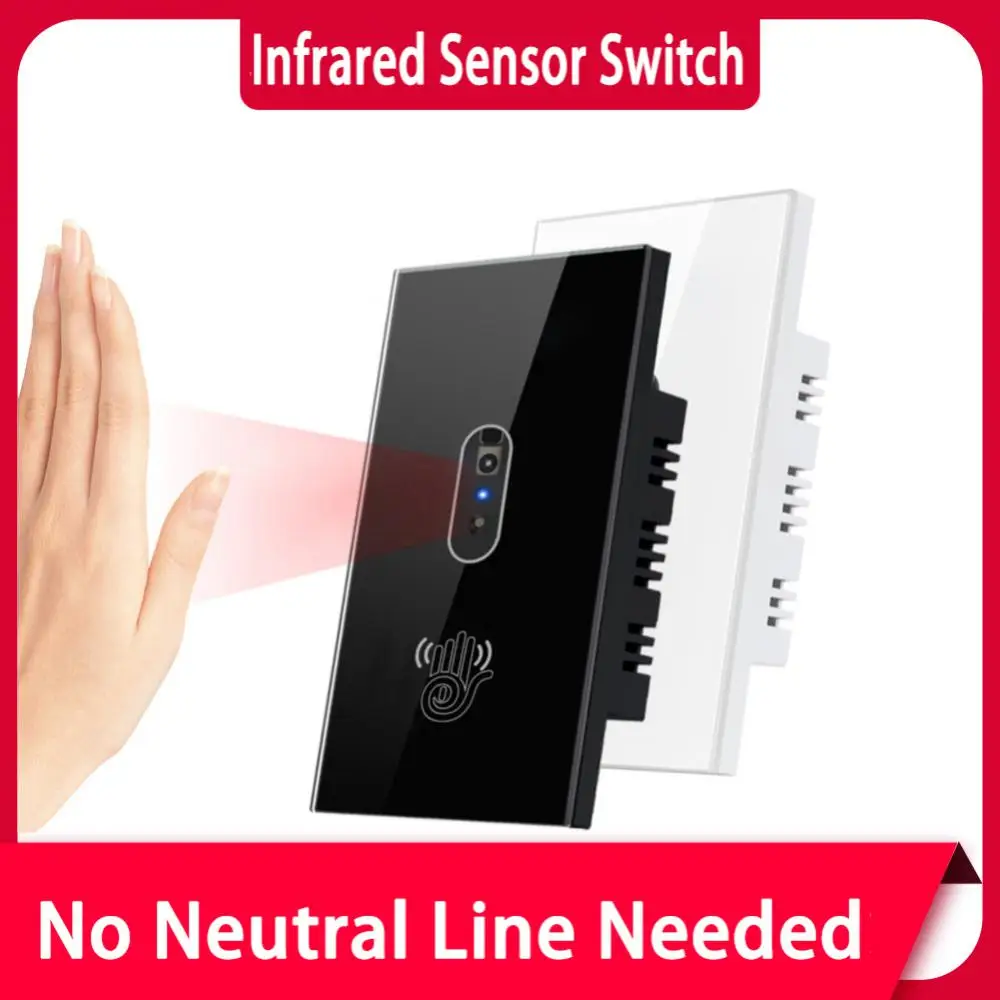 

No Neutral Line Required Tempered Glass Panel Home Automation Without Touching Infrared Induction Wave Switch 3w-300w