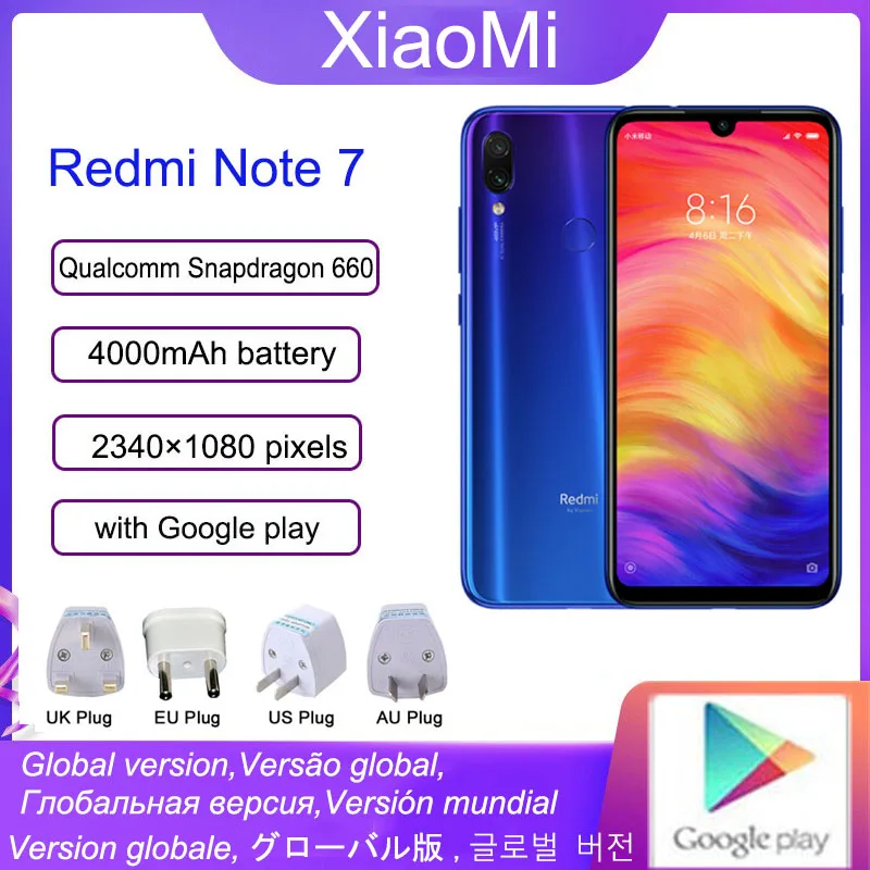 Xiaomi Redmi Note 7 smartphone 4G 64G Snapdragon 660AIE Android Mobile Phone 48.0MP+5.0MP rear camera