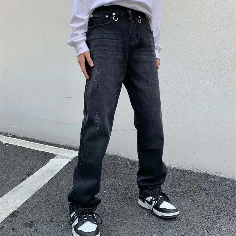 2022 Dark Streetwear Letter Embroidery Black Vintage Men Baggy Jeans Pants Hip Hop Straight Y2K Denim Trousers Pantalones Hombre