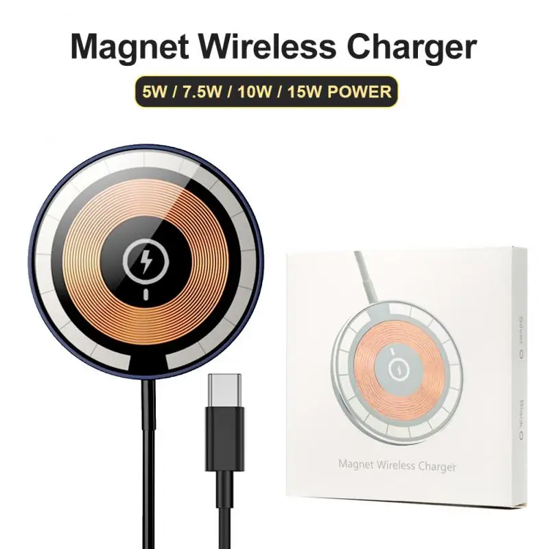 

Universal 15W Quick Charging Plate Magnet Wireless Charger Transparent Cover With Cable For IPhone12 AirPods Fast Charging Pad