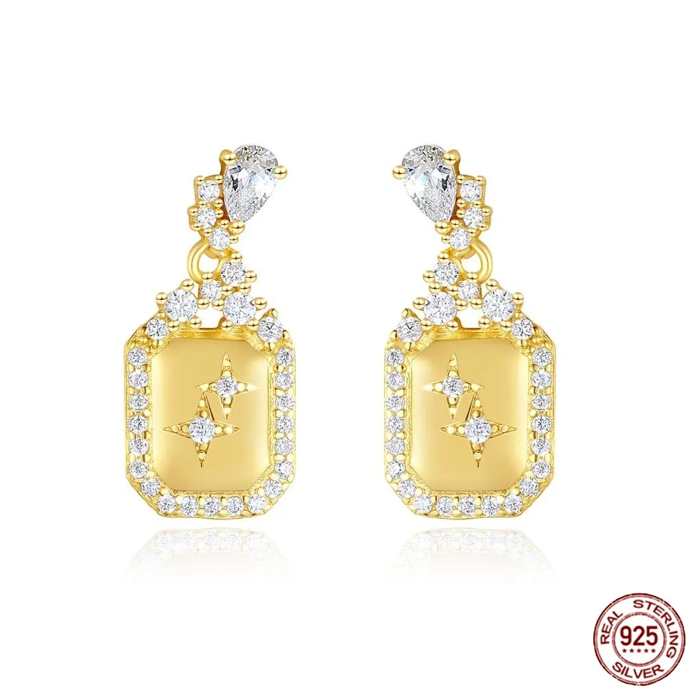 

BABIQU New Fashion Full Pave Cz Square Drop Earring for Women Fine Jewelry 925 Sterling Silver Star Pendientes Bijoux Femme Gift