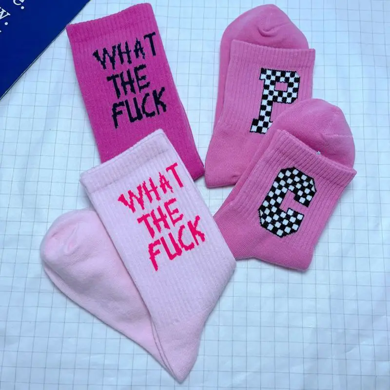 

Розовые Модные мужские и женские носки средней длины в стиле колледжа, Длинные хлопковые носки для скейтборда