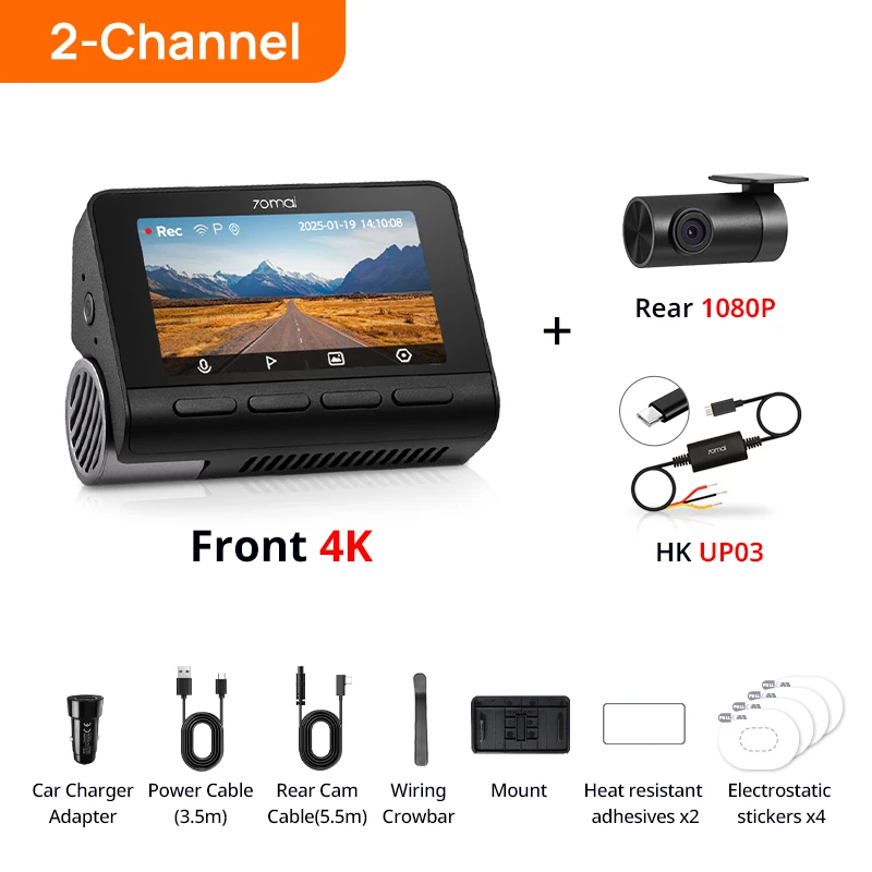 

Глобальная версия 70mai 4K A800SE UHD, двухканальный суперконденсатор с поддержкой ADAS, голосовое управление, Wi-Fi 6, парковочное наблюдение