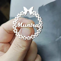 customized name piercing brooches nameplate pins stainless steel personalized name brooches for women