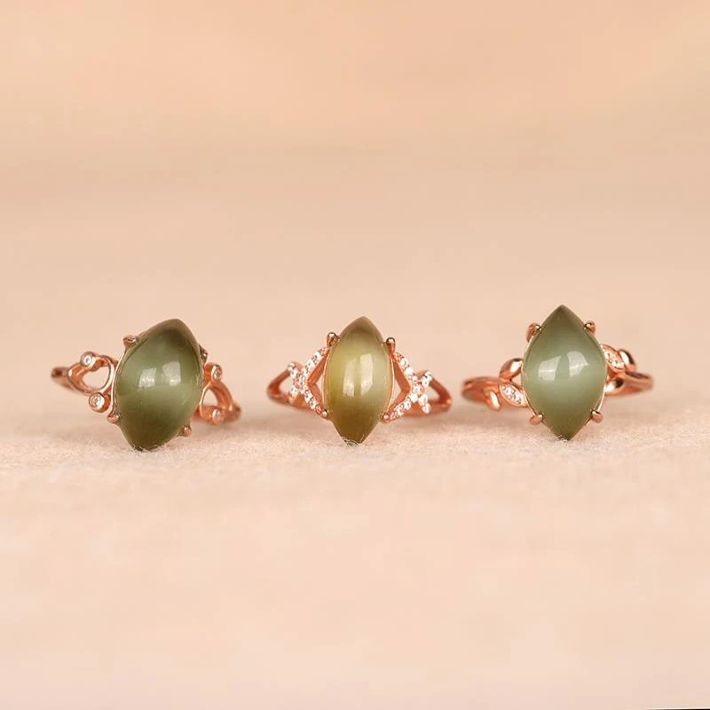 

Natural Hetian Jasper Diamond Horse Eye Opening Adjustable Ring Chinese Retro Charm Women Brand Silver Jewelry