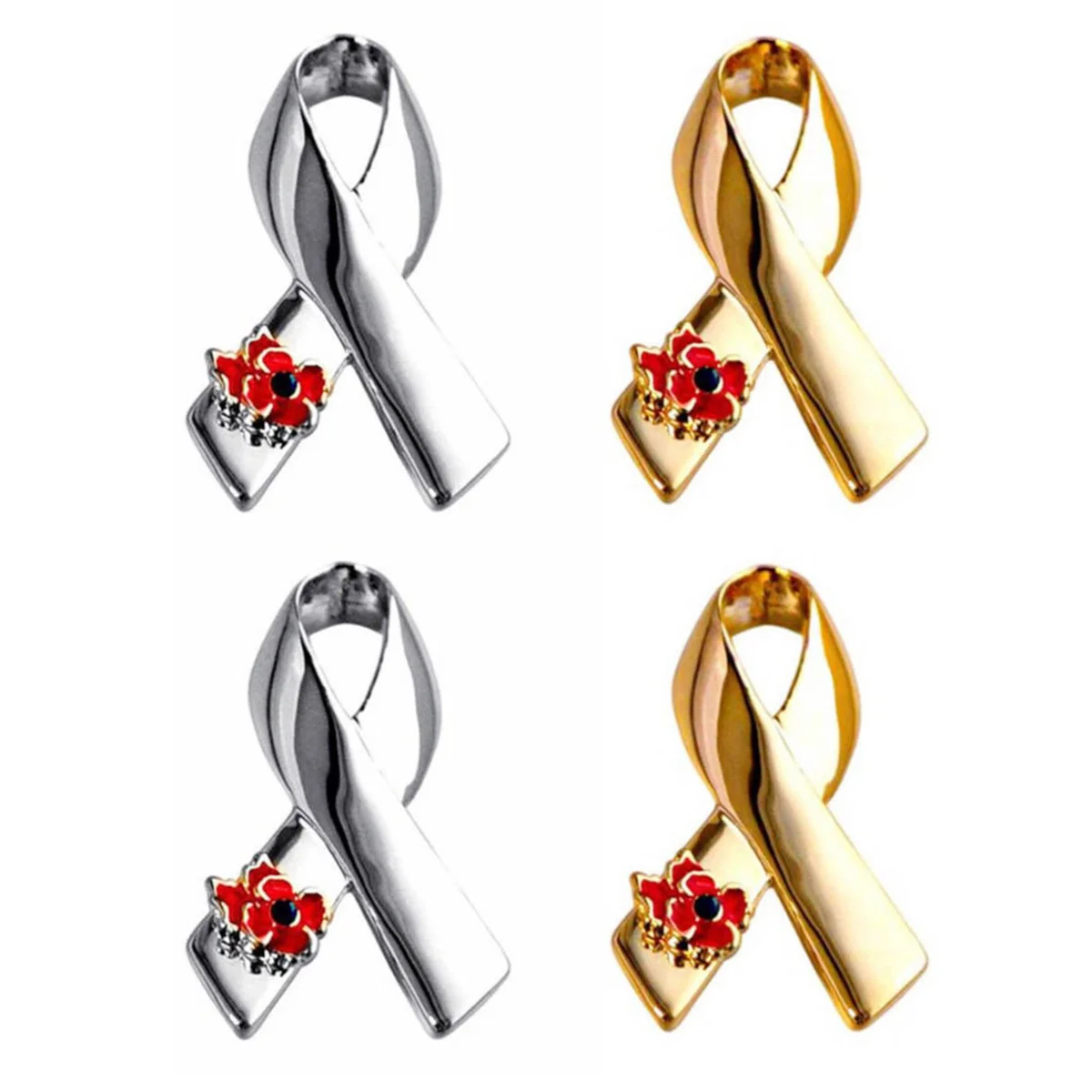

4pcs Ribbon Breastpin Commemorative Alloy Ribbon Corsage World Cancer Day Brooch Cancer Day Mark Badge