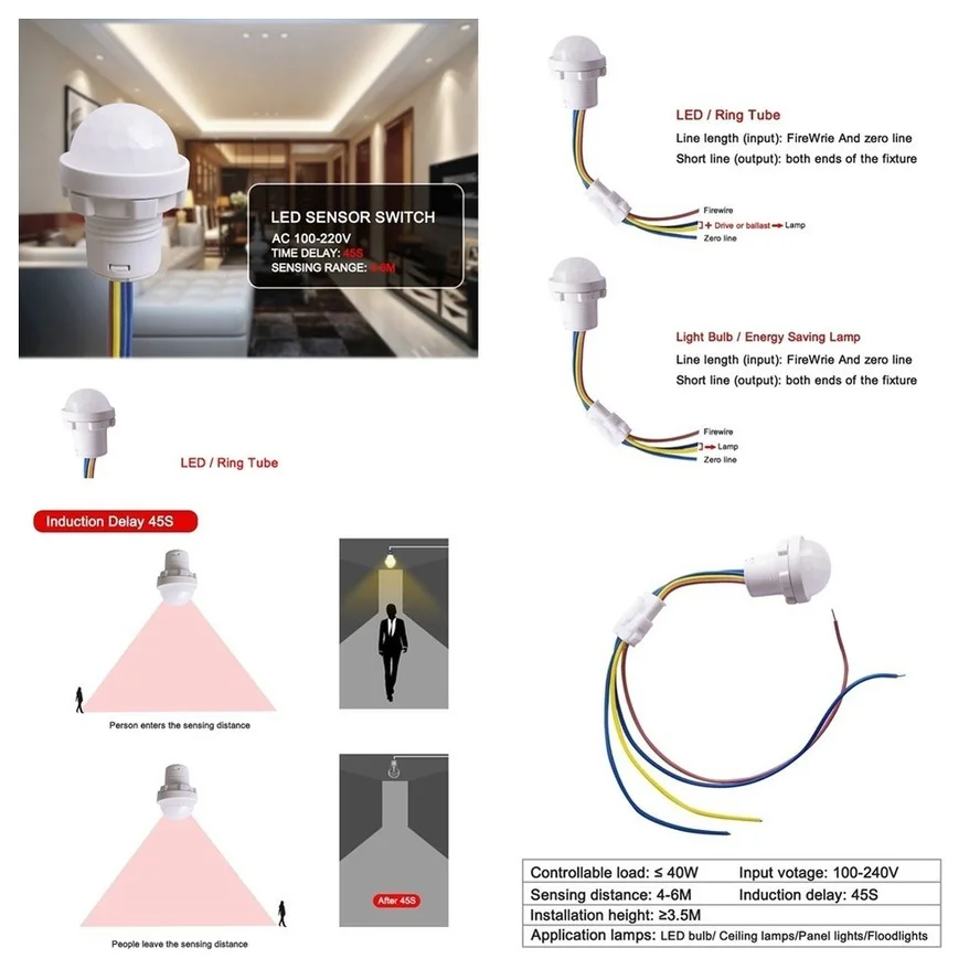 Продажа 1 шт. PIR-датчик смарт-переключатель 110 В 220 светодиодный фонарь датчик