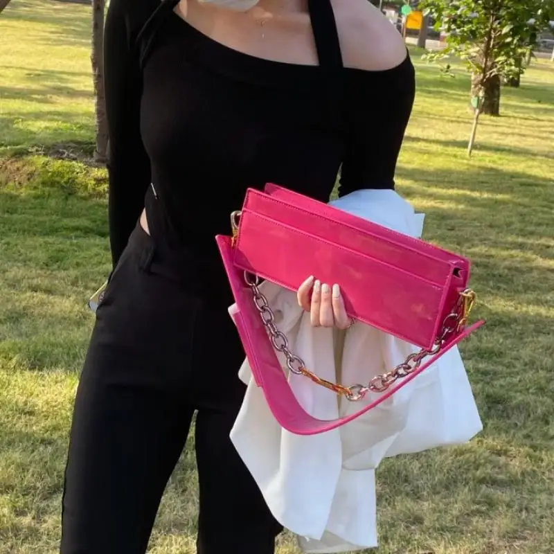 

Designer Patent Leather Handbags Women's Bright Skin Chain Shoulder Bags Spice Girl Style Baguette Bag Fashion Underarm Bag 2022