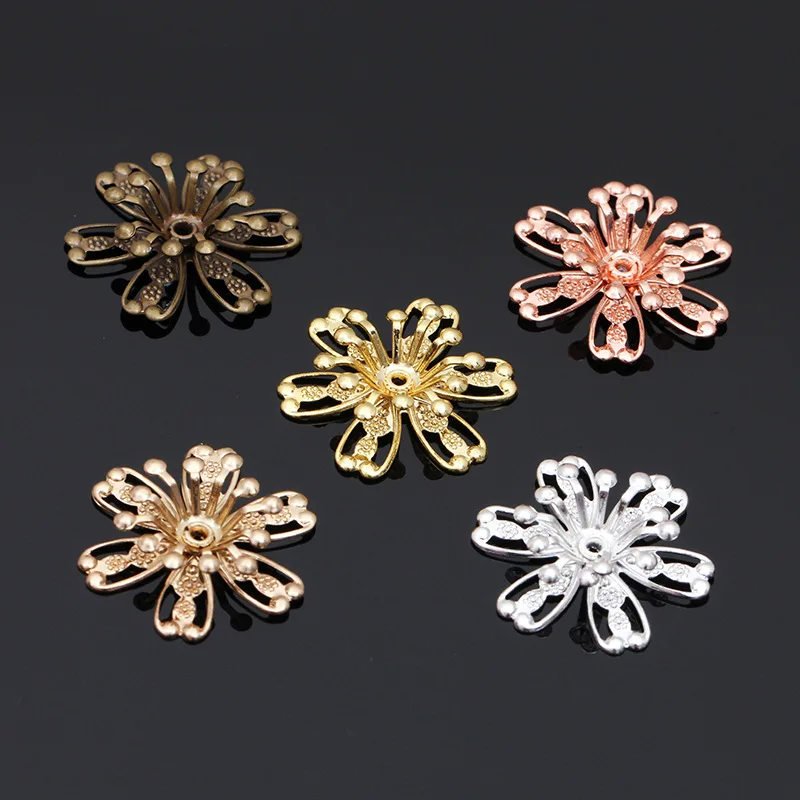 

20PCS/Pack Rose Gold Silver Color 18mm Copper Flower Bead Caps For DIY Jewelry Making Flower Filigree Spacer Bead Caps Findings