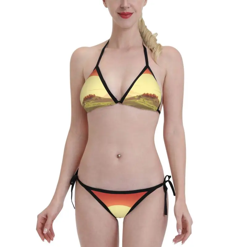 

Artistic Landscape Print Sexy Bikini Swimsuit Women Swimwear 2-piece Bikini Set Halter Bathing Suit Beach Wear Female Biquini