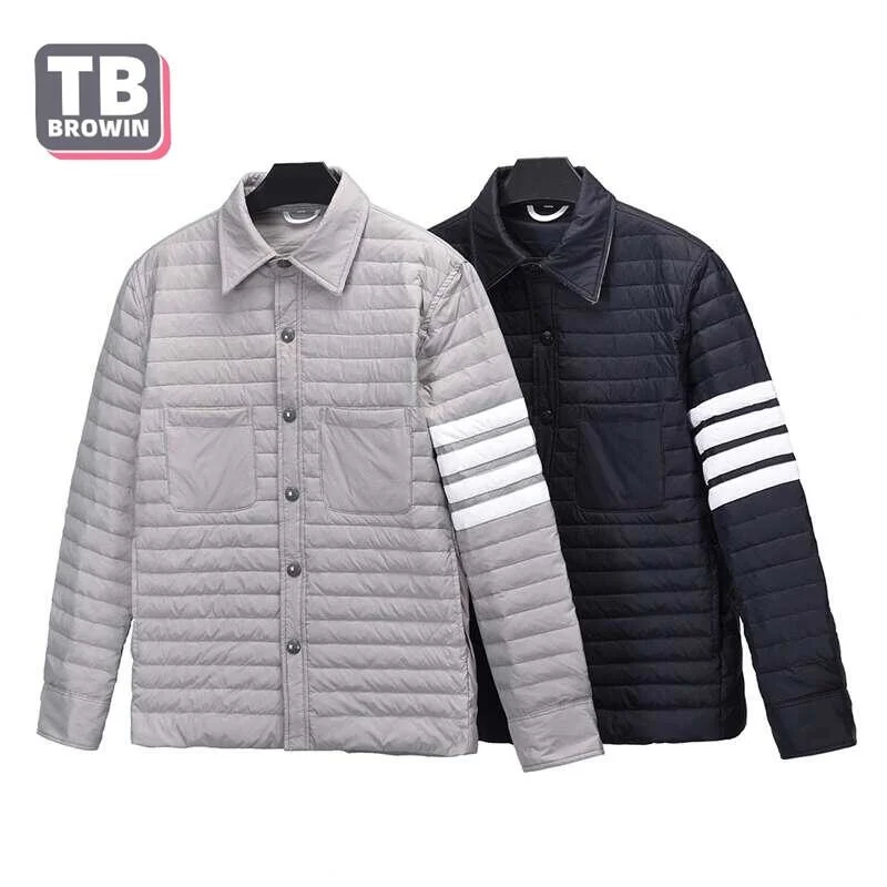 

TB BROWIN men's luxury down jacket thom Leisure Shirt collar four bar stripes winter gray duck padding with warm windproof