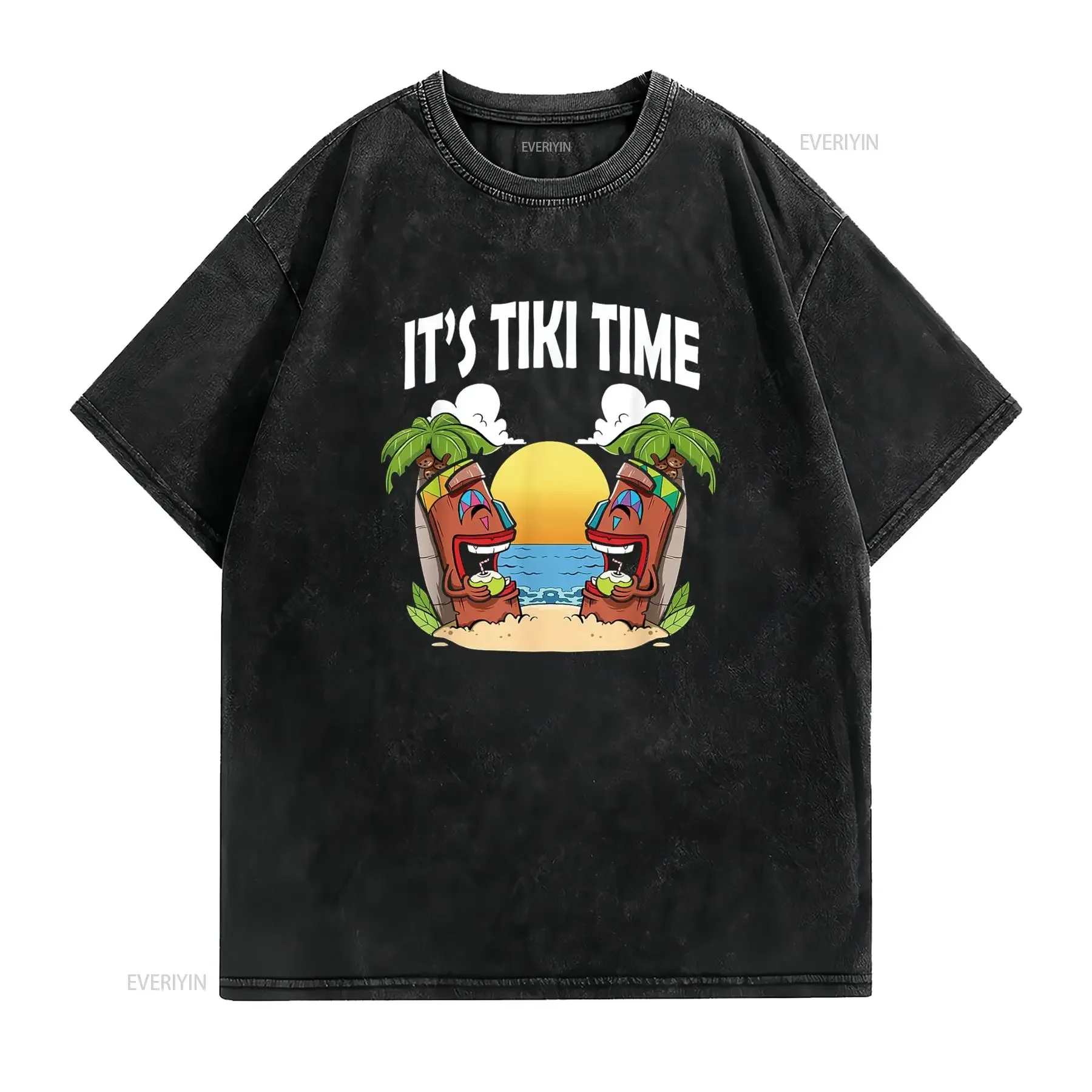 Фото Футболка Тики для мужчин Head It s Time Hawaiian Luau женская винтажная стираная унисекс дышащая растянутая слегка графическая повседневная футболка №2