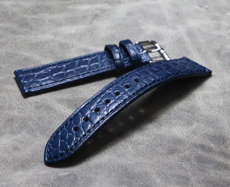 Handmade high-end wristband High quality Blue crocodile leather watchband for omg brand 18 20mm with pin straps Casual bracelet