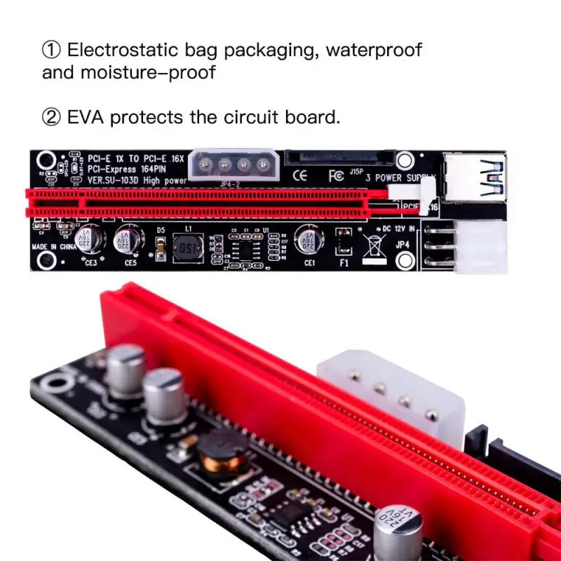 

60cm 1x 4x 8x 16x Extender Riser Adapter Card 4 Capacitors 6pin Interface Pci-e Riser Board Gold-plated Stable Blue