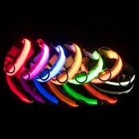 nylon led pet dog luminous collar night safety flashing glow in dark dog cat leash adjustable pet supplies accessories 6 colors