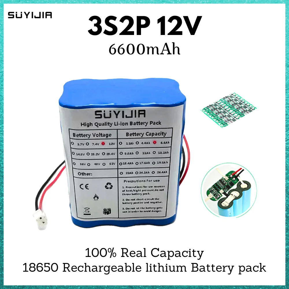 

18650 3S2P 12V Large Capacity 11.1V 6600mah Rechargeable Li-ion Battery Pack with BMS LED Light Emergency Power Backup Battery