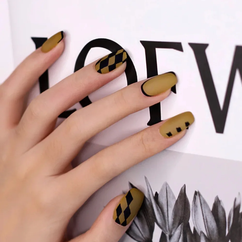 

Накладные ногти армейского зеленого цвета с черной сеткой, 24 шт.