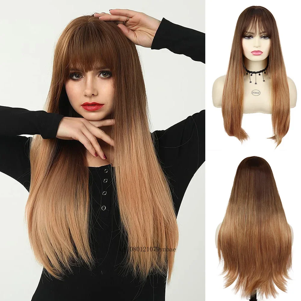 Синтетические волосы длинные шелковистые прямые коричневые парики с омбре