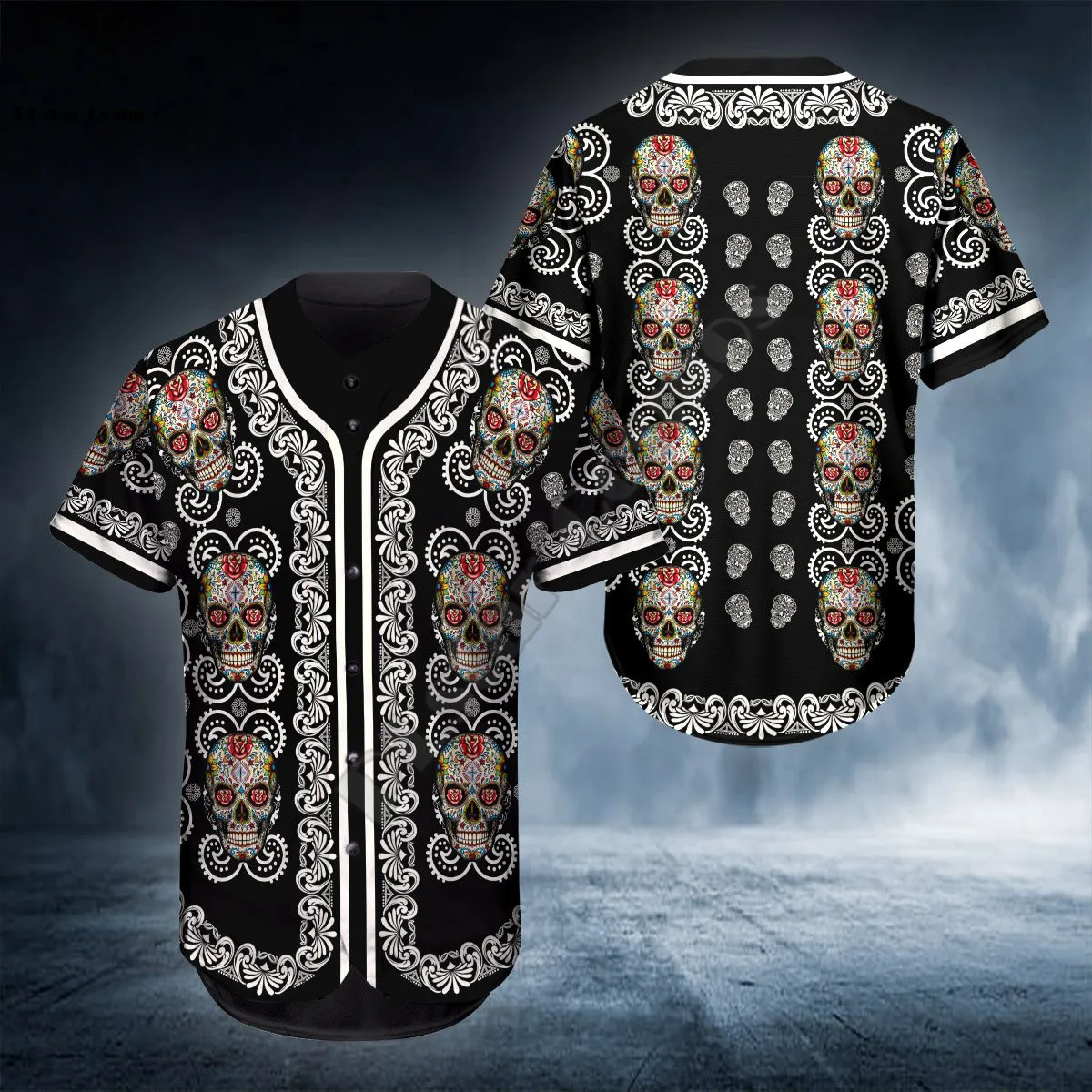 PLstar Cosmos Baseball Jersey Shirt All Over Print Pattern Skull Baseball Jersey Shirt Us Size Love Skull Gift hip hop Tops
