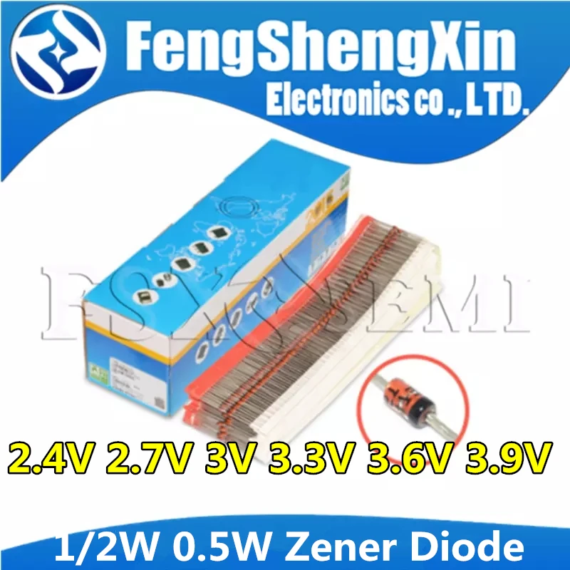 

100pcs 1/2W Zener Diode 0.5W 2.4V 2.7V 3V 3.3V 3.6V 3.9V BZX55C2V4 BZX55C2V7 BZX55C3V BZX55C3V3 BZX55C3V6 BZX55C3V9