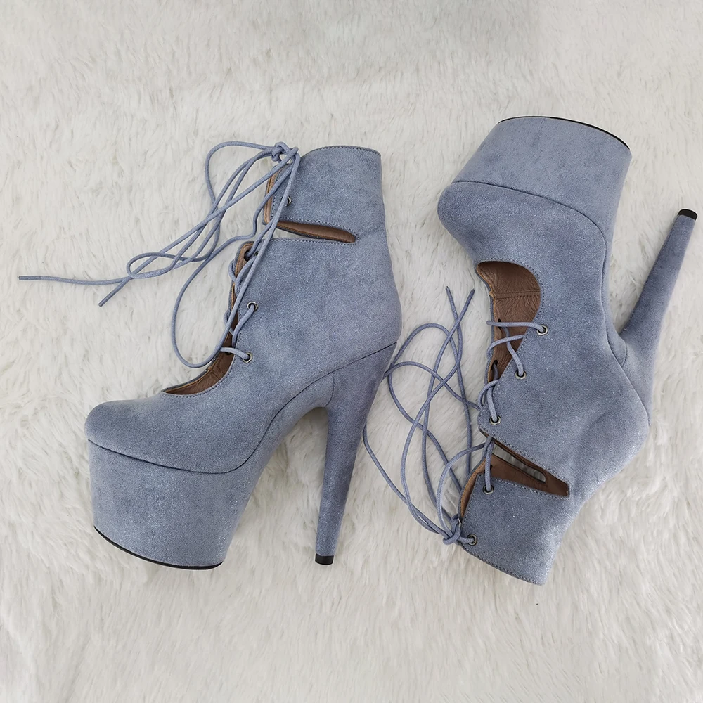 Leecabe  ankle boots  lace up upper  lady's High Heel 17CM/7inches  platform party  shoes Pole Dance boot