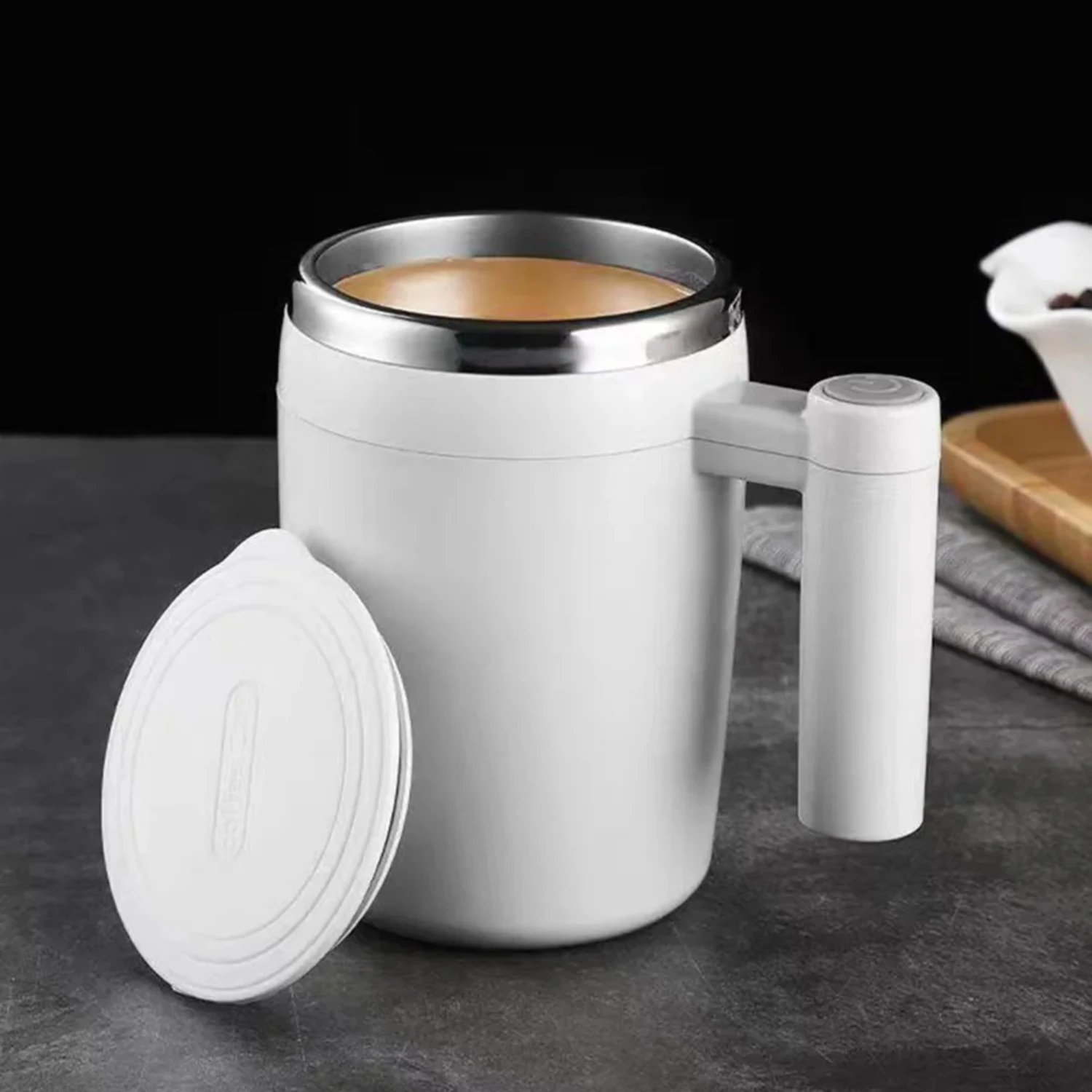 Mixing Cup Stainless Steel Mug Rotating Blender Auto Stirring Coffee Tea Milk Cocoa Water