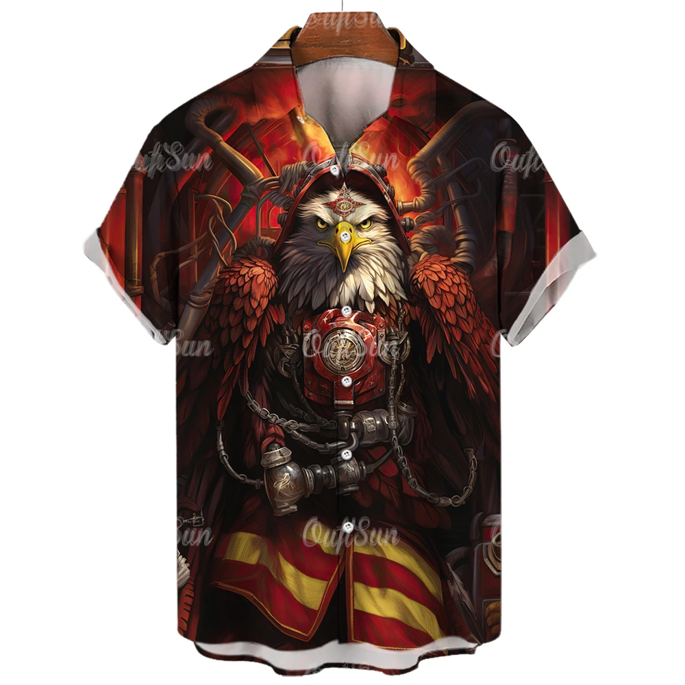 

Animal Print Shirts 3d Eagle Print Men's Shirts Summer Male Lapel Top American Independence Day Short Sleeve Man Casual Clothing