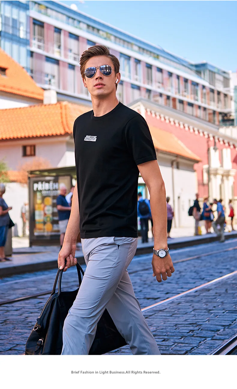 

7911 Fashion street comfortable and simple English knitted knitted T short-sleeved T-shirt men