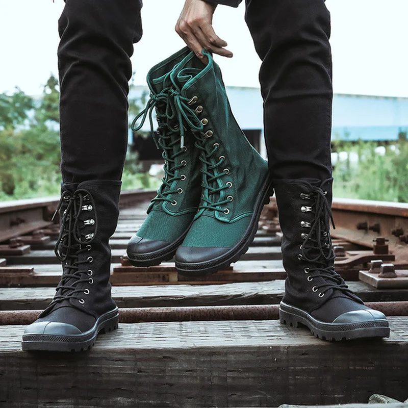 

Anvas Men Boots Spring Fashion Men Casual Shoes Mid-calf Male Military Tactical Boots Lace Up Comfortable Man Sneakers Tênis
