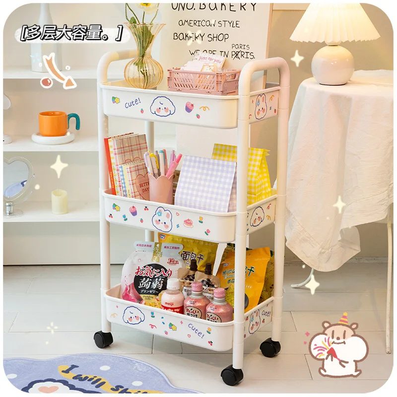 

Multi-functional Trolley Storage Rack Floor-standing Snacks Mobile Bedroom Storage Rack Bathroom Organizer Organizers