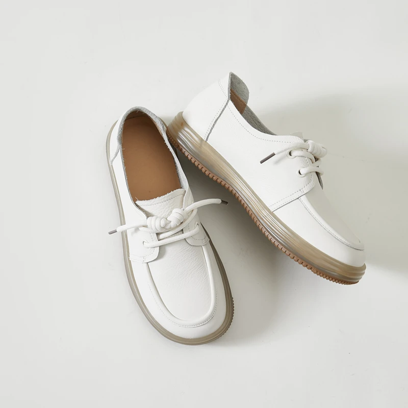 AIYUQI Genuine Leather Sneakers Women 2023 New Lace-up Women Loafers Casual Flat Cow Tendon Sole Nurse Shoes Women