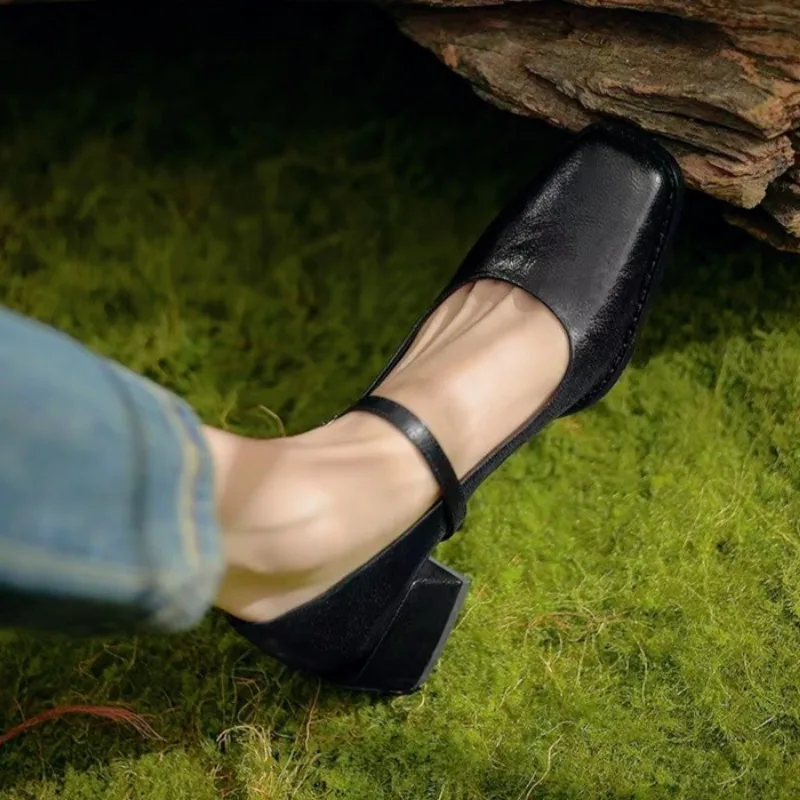 Модная женская обувь на среднем каблуке с квадратным носком элегантная Marie Janes