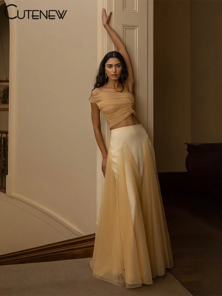 Cutenew Trend Banquet Женский комплект из 2 предметов Простые однотонные плиссированные